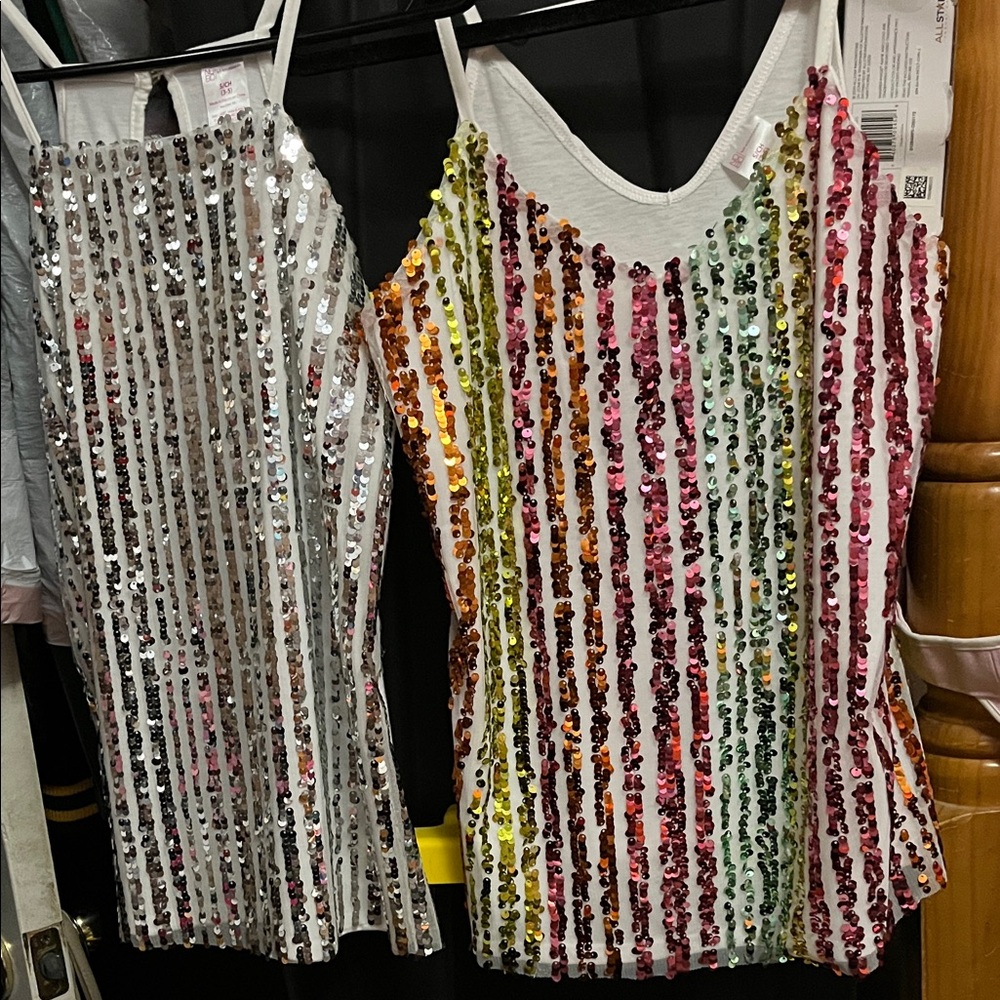 🌸🎀🌸 NWOT No Boundaries White Sequin Tank Top & MULTI COLORED SEQUINED TANK TOPS